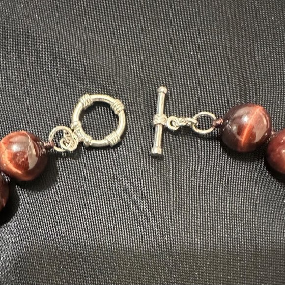 LUC 925 Red Tiger Eye Beaded Necklace - Picture 3 of 4